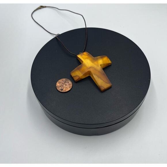 HOST PICK 7/5 Alexis Bittar Vermeil 925 Golden Lucite 3D Cross Brown Necklace - Picture 13 of 13